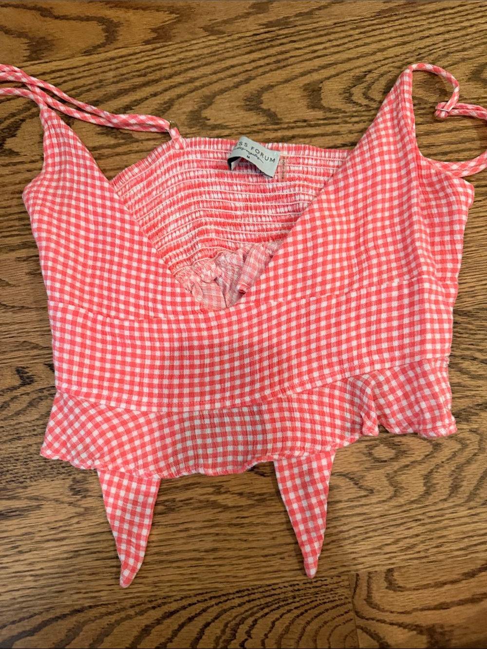 Dress Forum Pink Gingham Tie-Front Crop Top